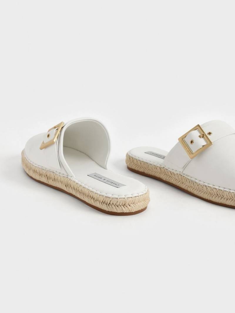 Charles & Keith Buckled Espadrilles Mules Weiß | 476BQMZSP