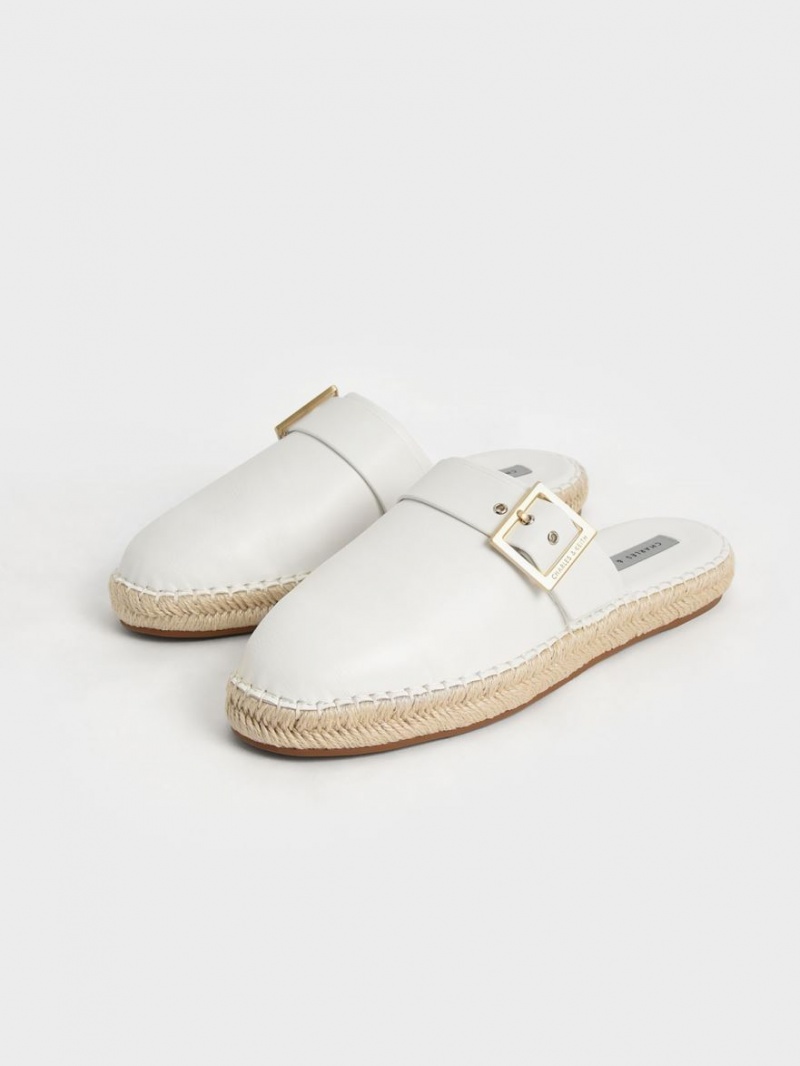 Charles & Keith Buckled Espadrilles Mules Weiß | 476BQMZSP