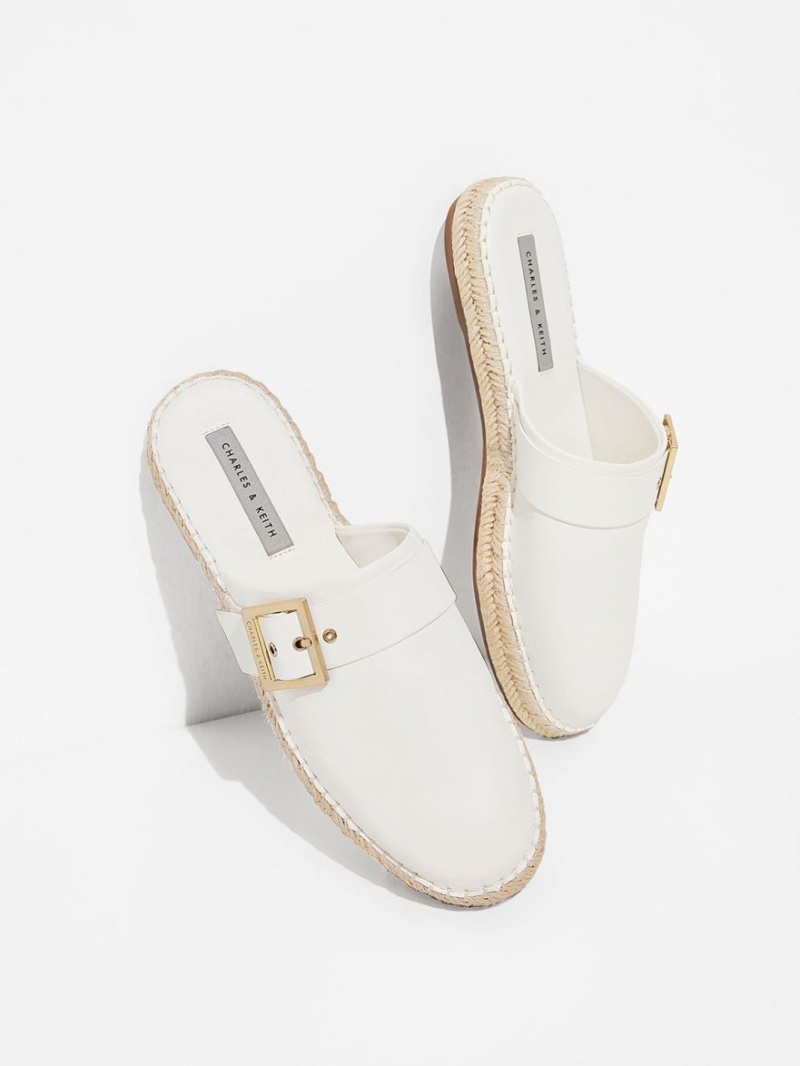 Charles & Keith Buckled Espadrilles Mules Weiß | 476BQMZSP