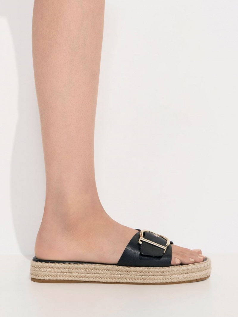 Charles & Keith Buckled Espadrilles Sandalen Flach Schwarz | 942YIWUHC