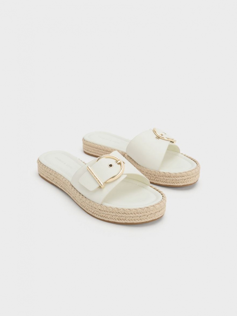 Charles & Keith Buckled Espadrilles Sandalen Flach Weiß | 523CIPHRA