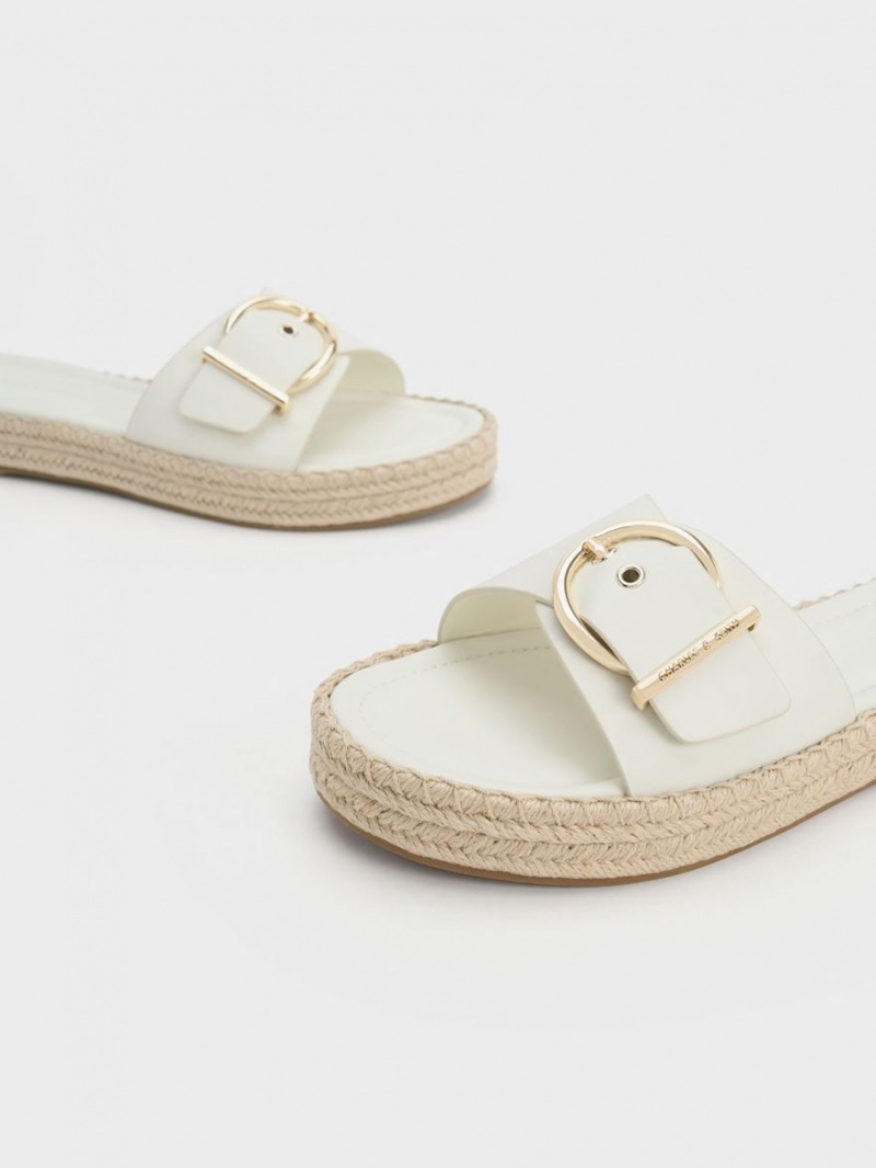 Charles & Keith Buckled Espadrilles Sandalen Flach Weiß | 523CIPHRA