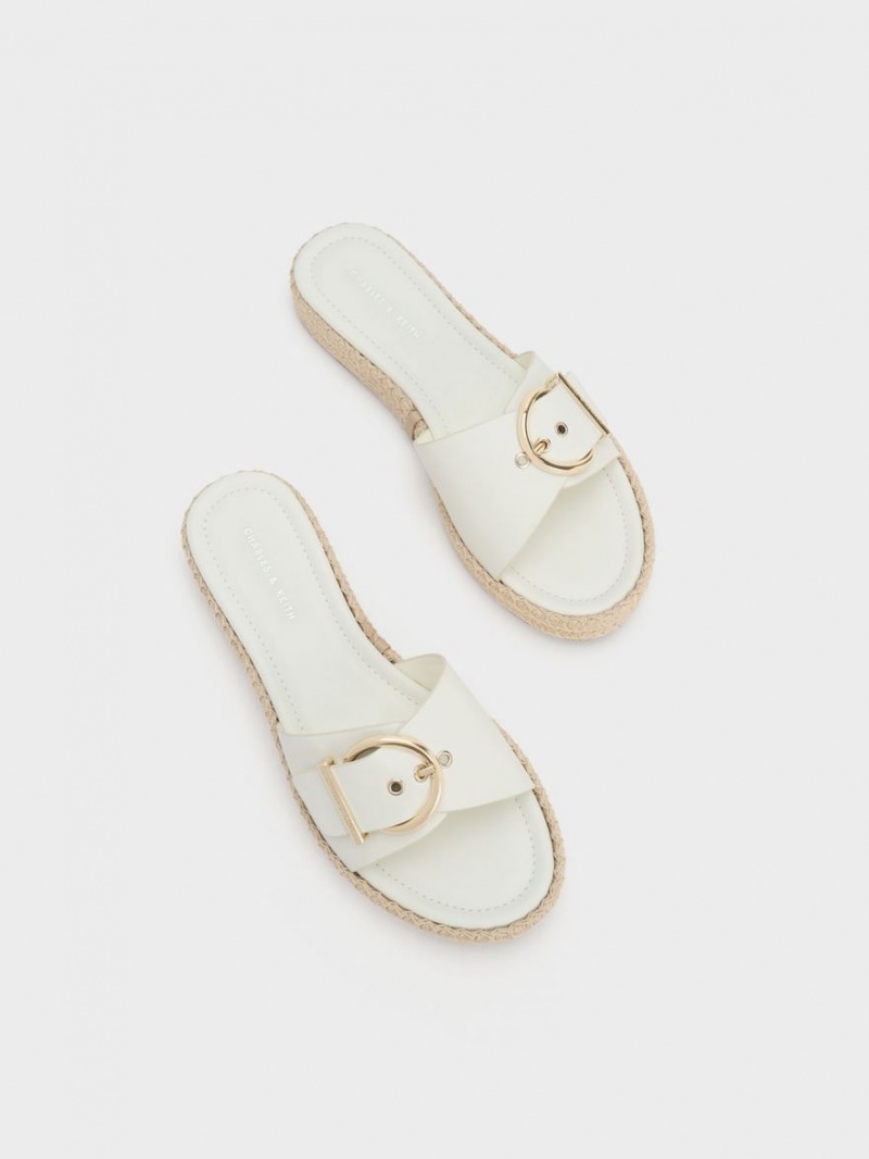 Charles & Keith Buckled Espadrilles Sandalen Flach Weiß | 523CIPHRA