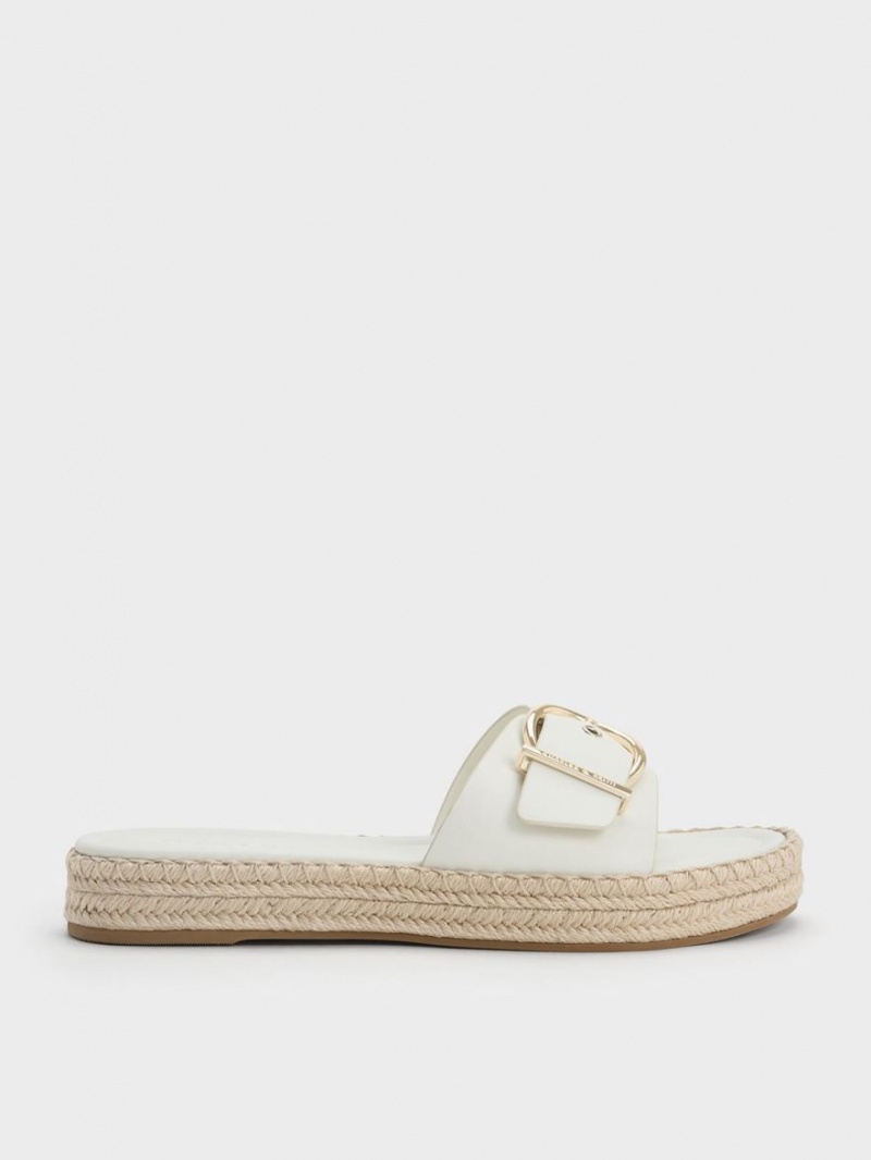 Charles & Keith Buckled Espadrilles Sandalen Flach Weiß | 523CIPHRA