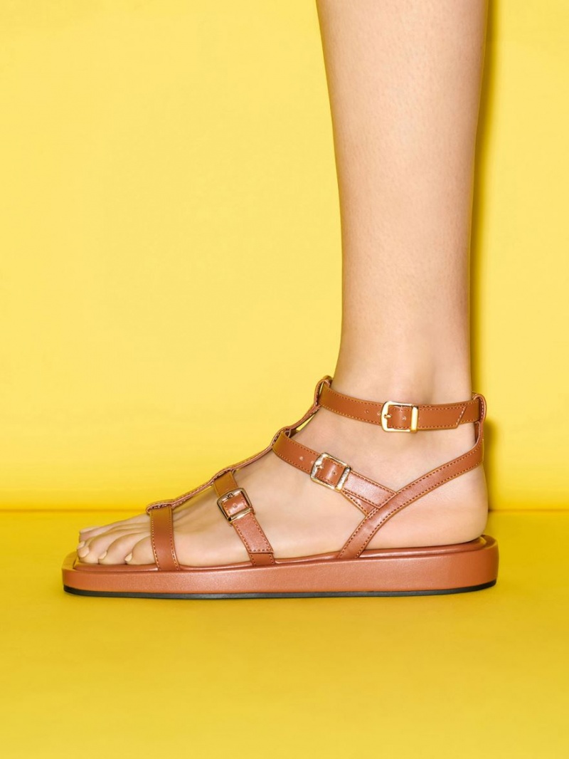 Charles & Keith Buckled Gladiator Sandalen Flach Braun | 508MIAKWS