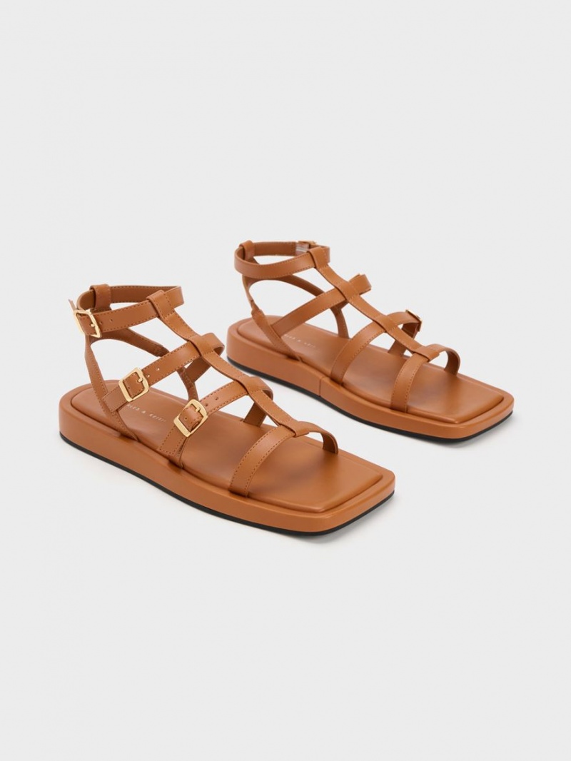 Charles & Keith Buckled Gladiator Sandalen Flach Braun | 508MIAKWS