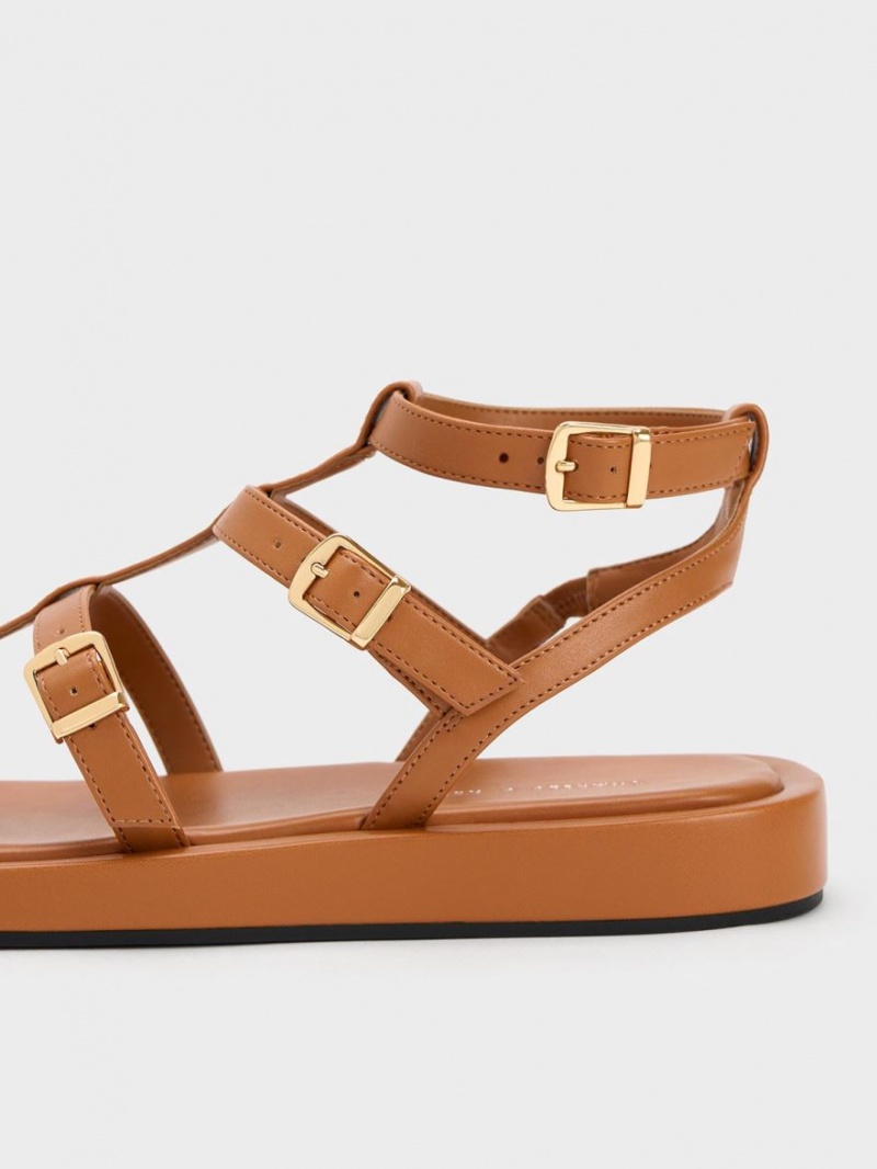 Charles & Keith Buckled Gladiator Sandalen Flach Braun | 508MIAKWS