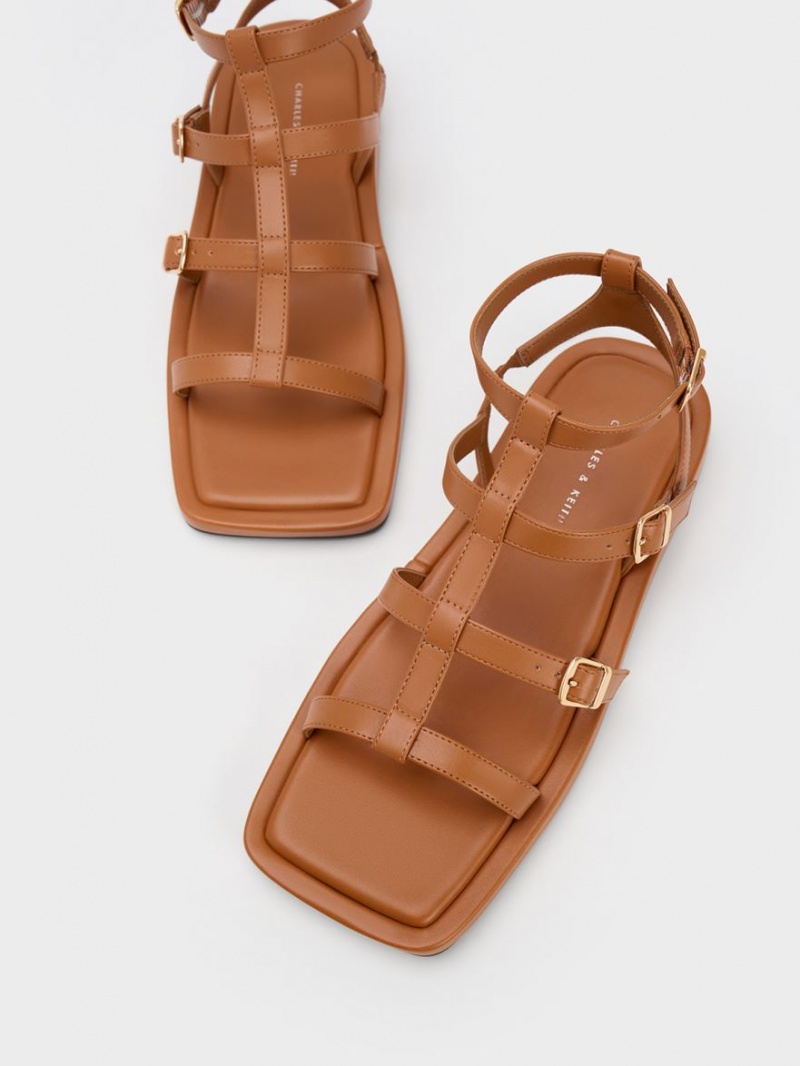 Charles & Keith Buckled Gladiator Sandalen Flach Braun | 508MIAKWS