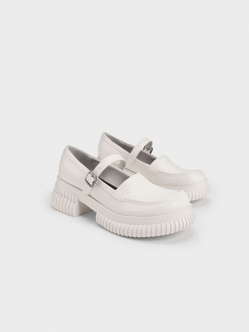 Charles & Keith Buckled Mary Jane Halbschuhe Weiß | 347UTNXBS