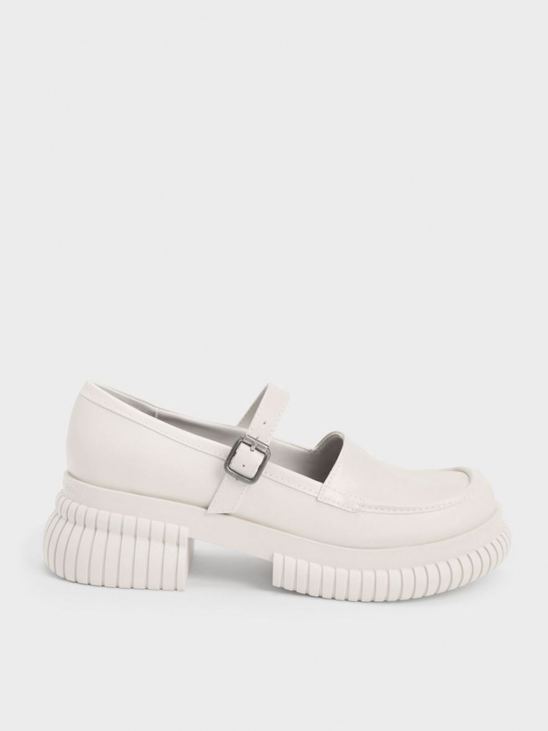 Charles & Keith Buckled Mary Jane Halbschuhe Weiß | 347UTNXBS