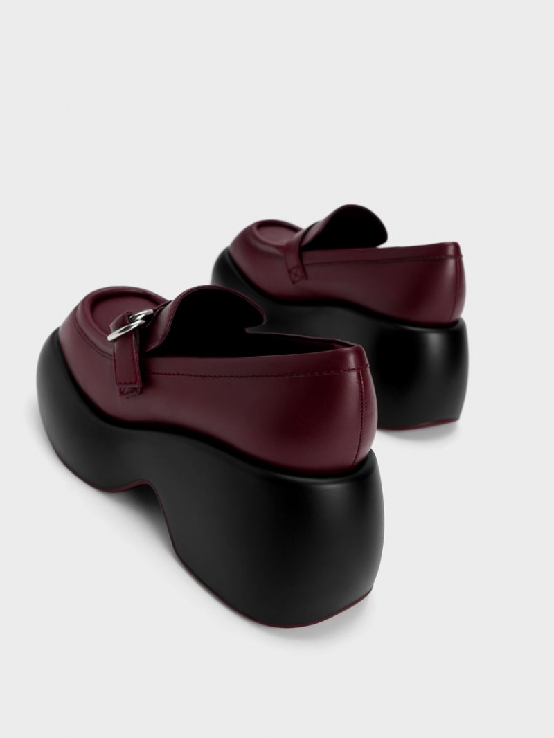 Charles & Keith Buckled Plattform Penny Halbschuhe Bordeaux | 358WIRKXF