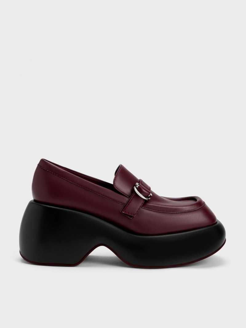 Charles & Keith Buckled Plattform Penny Halbschuhe Bordeaux | 358WIRKXF