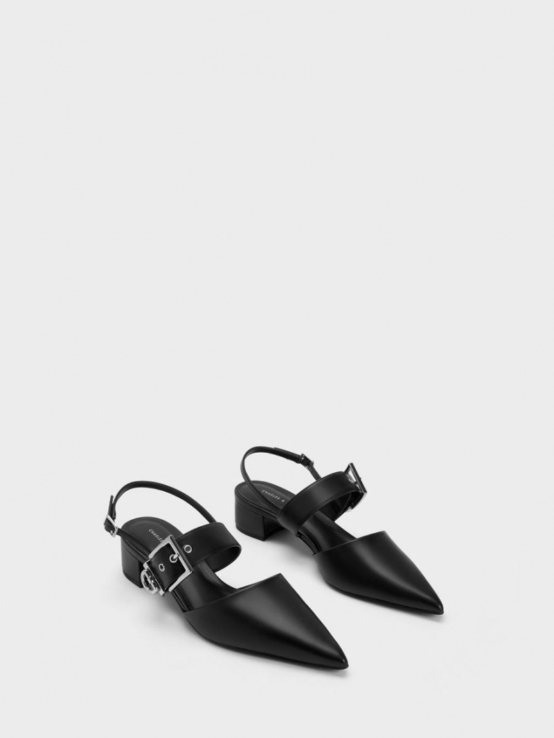 Charles & Keith Buckled Riemen Slingback Pumps Schwarz | 496ZINQGP