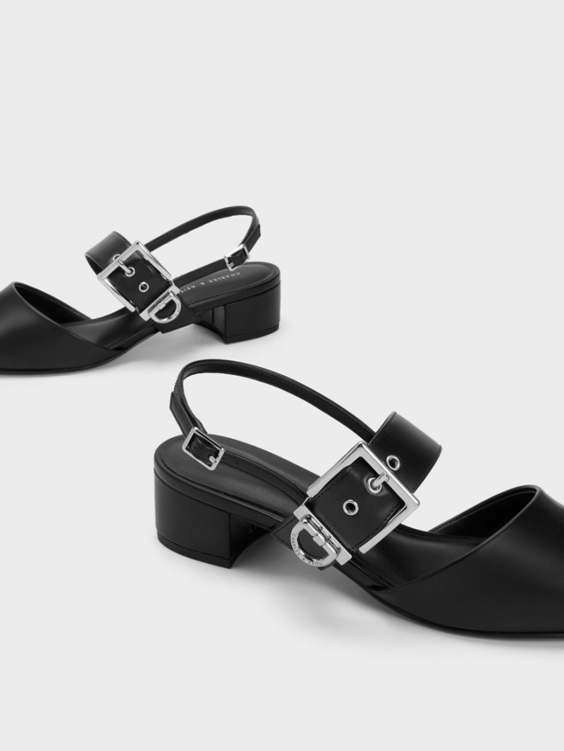 Charles & Keith Buckled Riemen Slingback Pumps Schwarz | 496ZINQGP