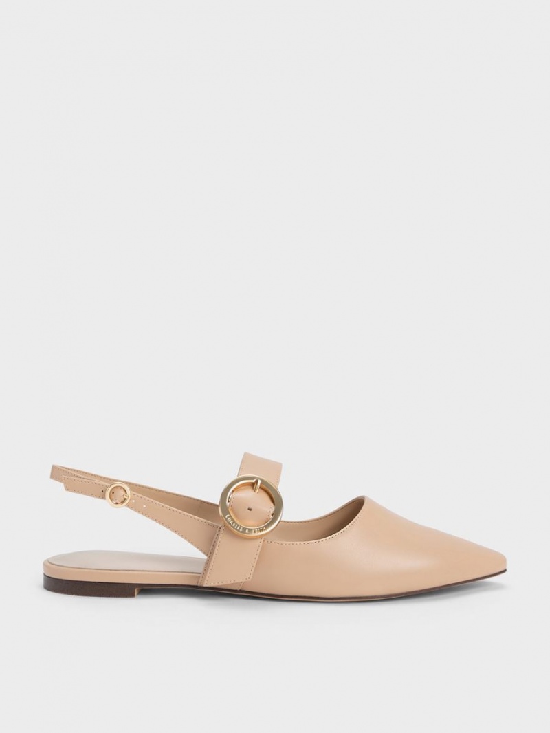 Charles & Keith Buckled Riemen Slingback Flache Schuhe Beige | 236XLOZYT