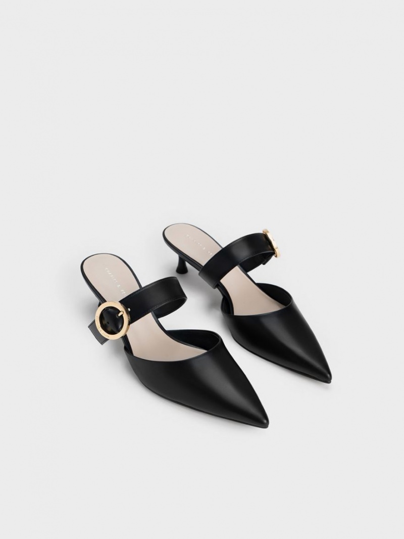 Charles & Keith Buckled Riemen Spool Heel Mules Schwarz | 385BGYLKF