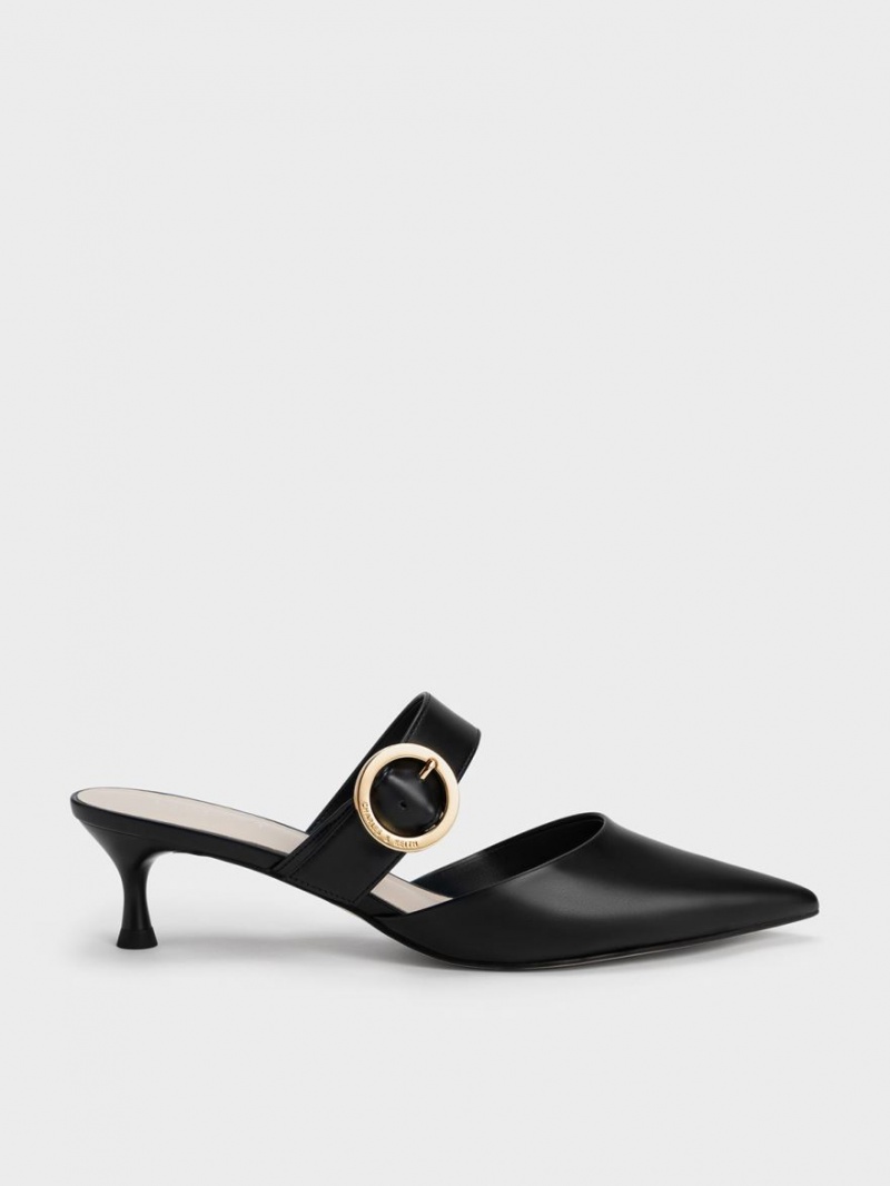 Charles & Keith Buckled Riemen Spool Heel Mules Schwarz | 385BGYLKF