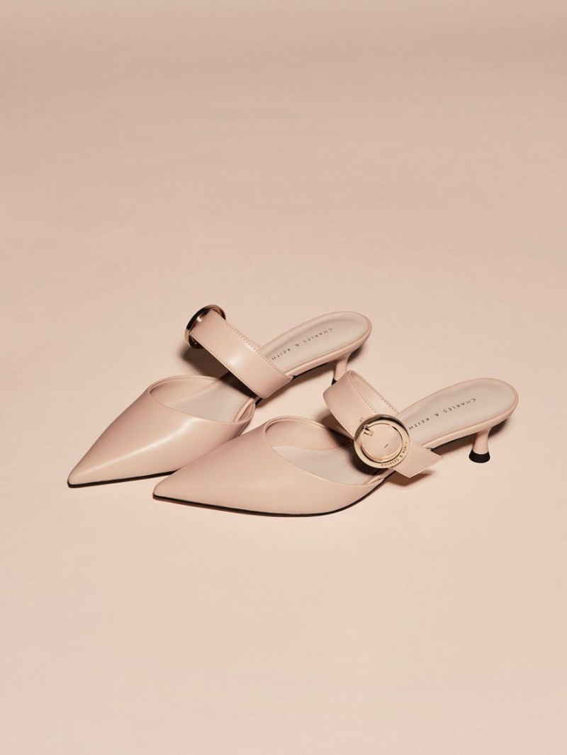 Charles & Keith Buckled Riemen Spool Heel Mules Beige | 574TOPKAG