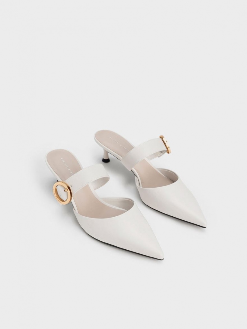 Charles & Keith Buckled Riemen Spool Heel Mules Weiß | 721XLUGVI