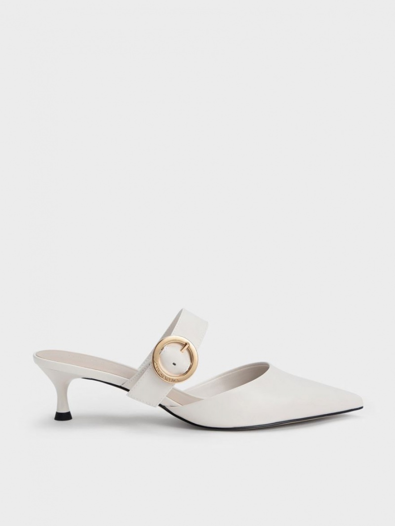 Charles & Keith Buckled Riemen Spool Heel Mules Weiß | 721XLUGVI