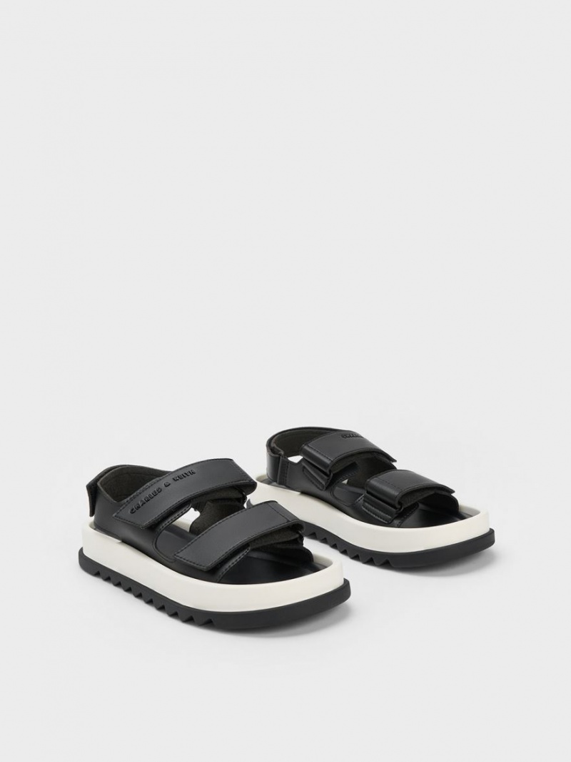 Charles & Keith Buckled Sports Plateausandalen Schwarz | 498YUEMSX