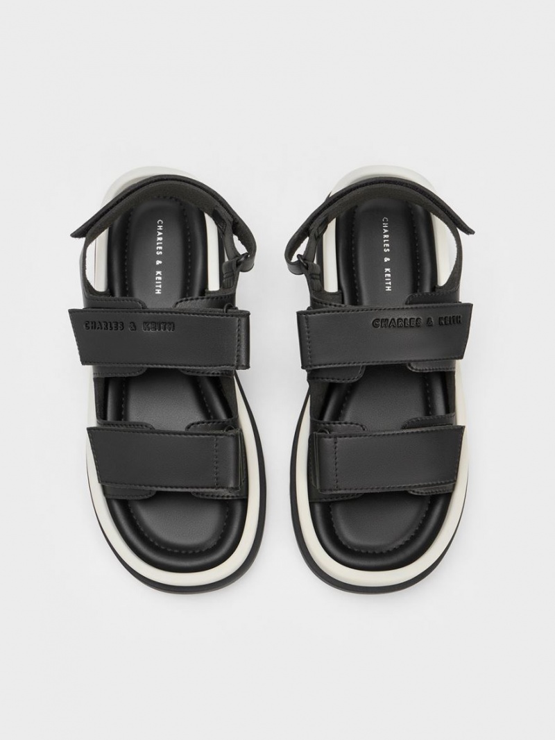 Charles & Keith Buckled Sports Plateausandalen Schwarz | 498YUEMSX