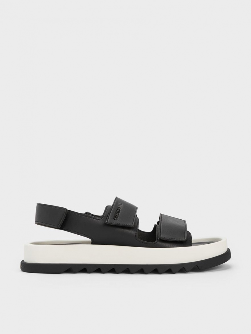 Charles & Keith Buckled Sports Plateausandalen Schwarz | 498YUEMSX