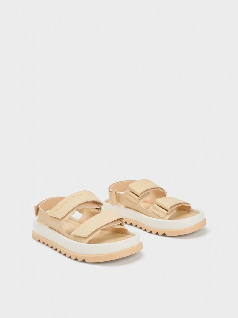 Charles & Keith Buckled Sports Plateausandalen Beige | 572BHSIXJ