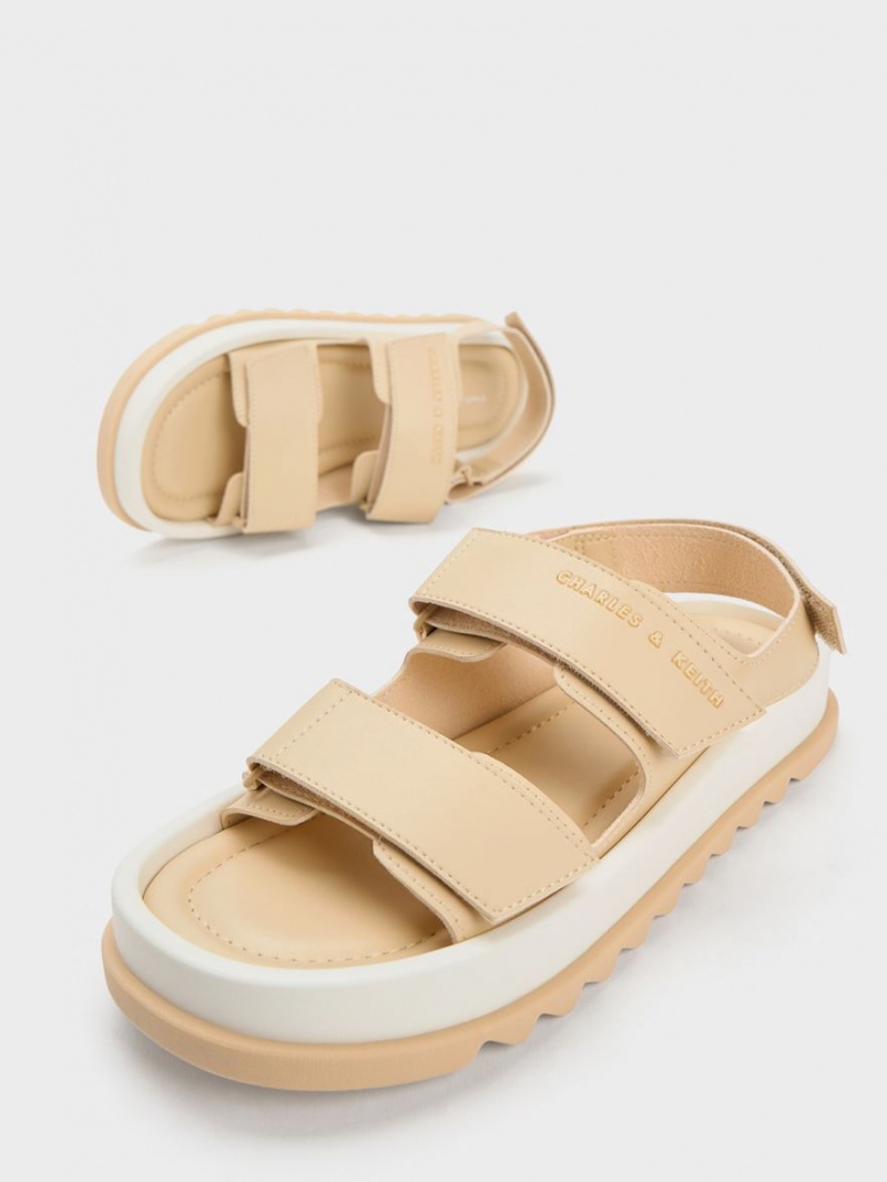 Charles & Keith Buckled Sports Plateausandalen Beige | 572BHSIXJ