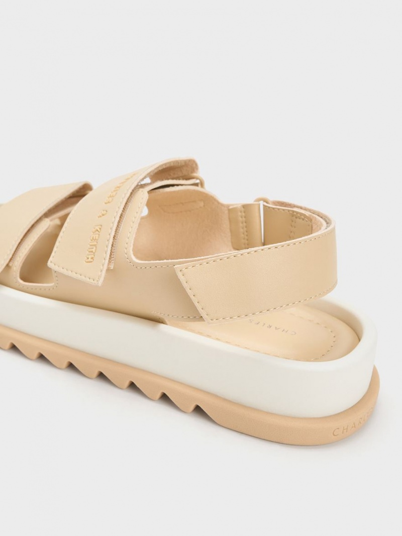 Charles & Keith Buckled Sports Plateausandalen Beige | 572BHSIXJ