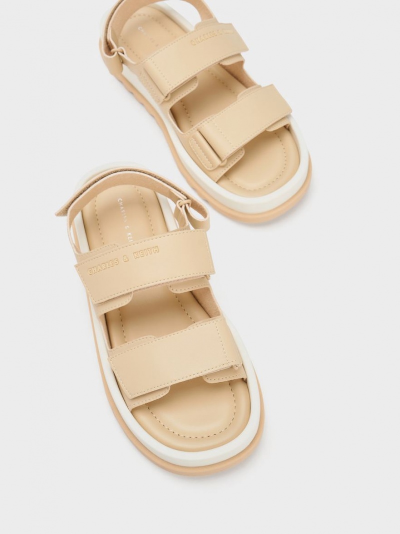 Charles & Keith Buckled Sports Plateausandalen Beige | 572BHSIXJ