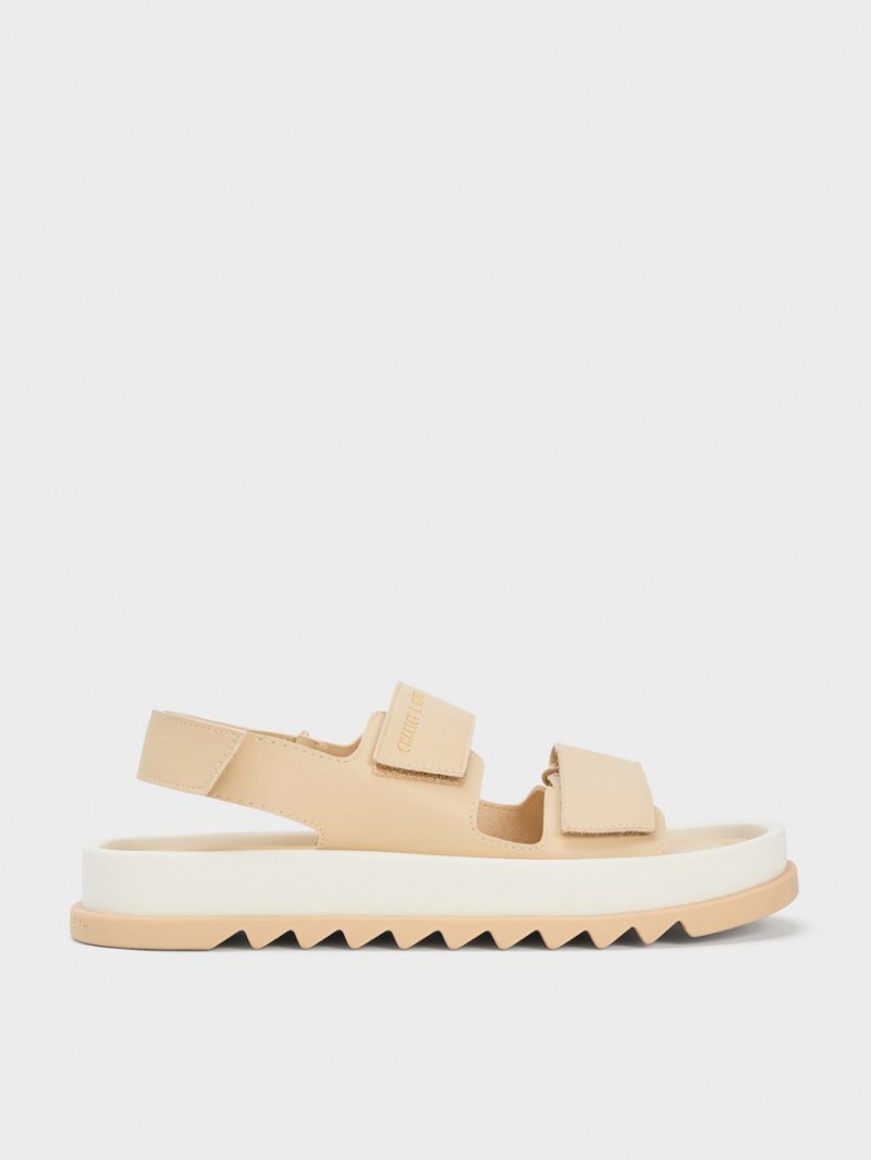 Charles & Keith Buckled Sports Plateausandalen Beige | 572BHSIXJ