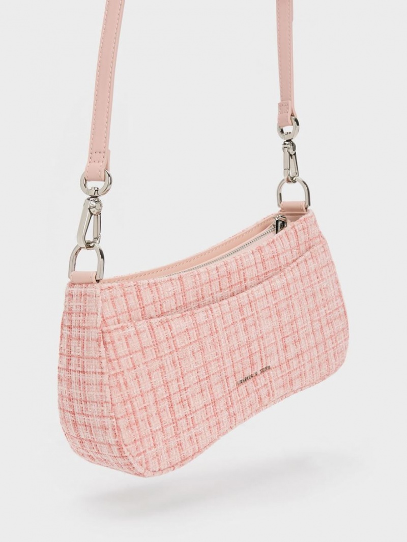 Charles & Keith Bunny Tweed Schultertaschen Rosa | 257ZECMAG