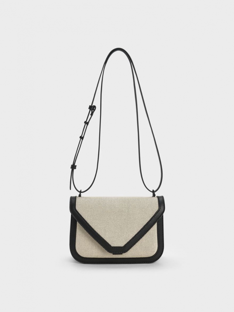 Charles & Keith Camelia Canvas Envelope Crossbody Taschen Beige | 076OSFVQW