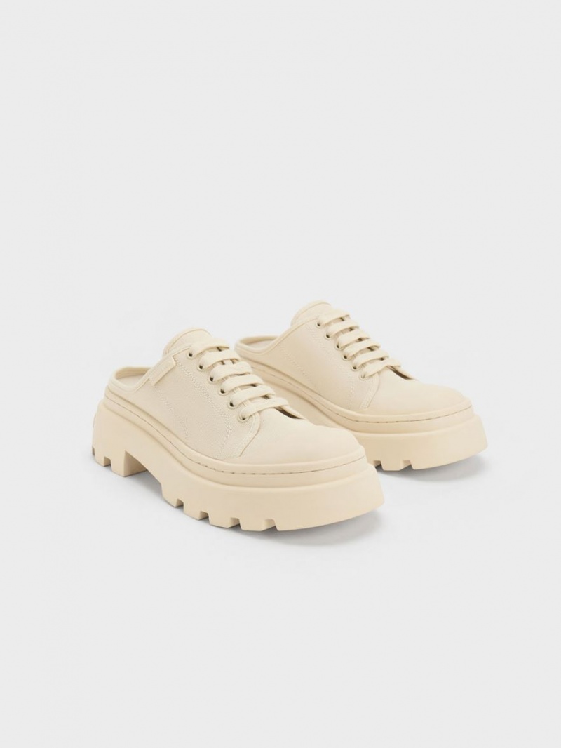 Charles & Keith Canvas Backless Sneakers Beige | 263IJBQEH