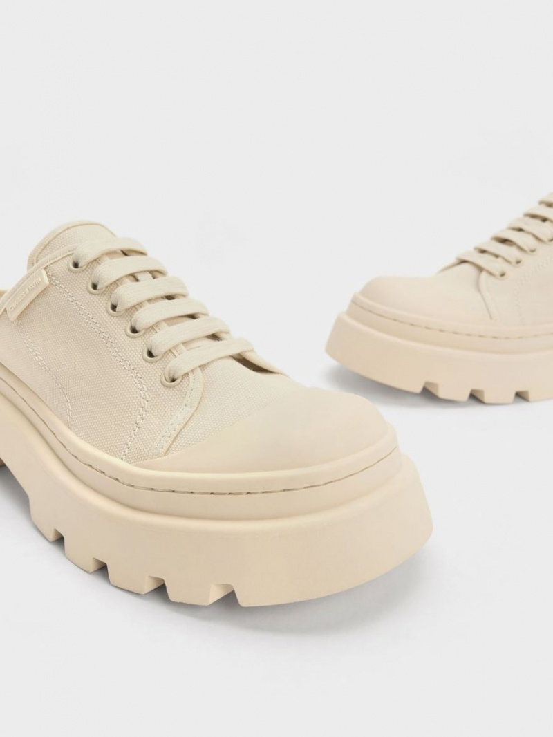 Charles & Keith Canvas Backless Sneakers Beige | 263IJBQEH