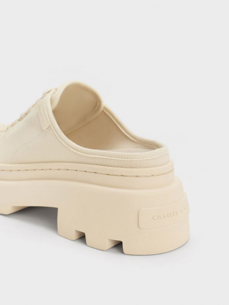 Charles & Keith Canvas Backless Sneakers Beige | 263IJBQEH