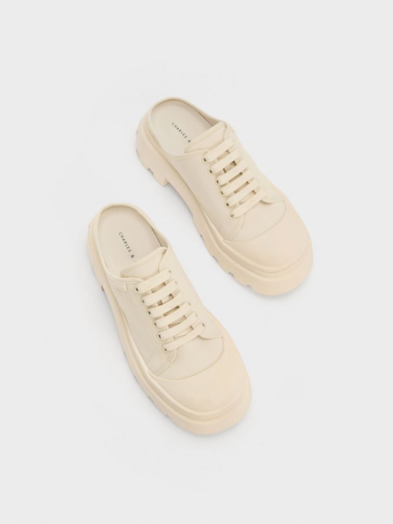 Charles & Keith Canvas Backless Sneakers Beige | 263IJBQEH