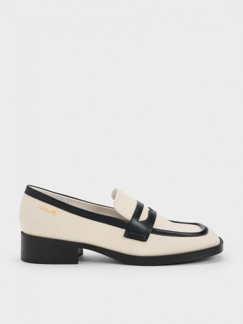 Charles & Keith Canvas Cut-Out Penny Halbschuhe Weiß | 719RTENPM