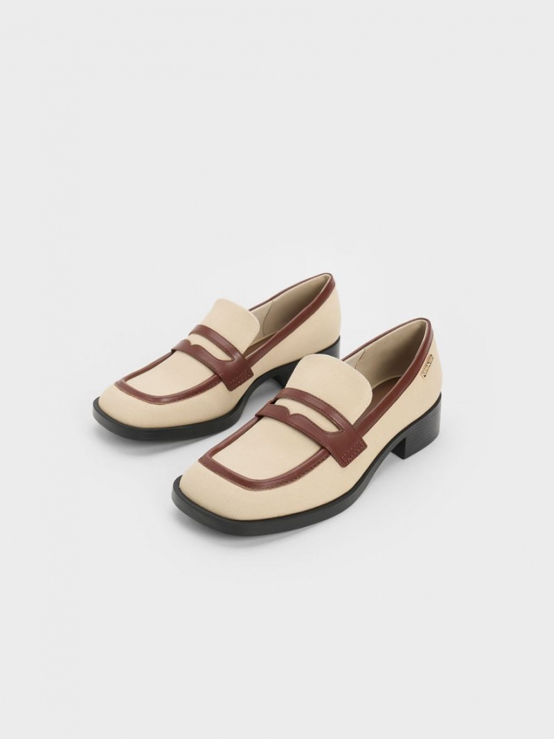 Charles & Keith Canvas Cut-Out Penny Halbschuhe Beige | 607LSQADY