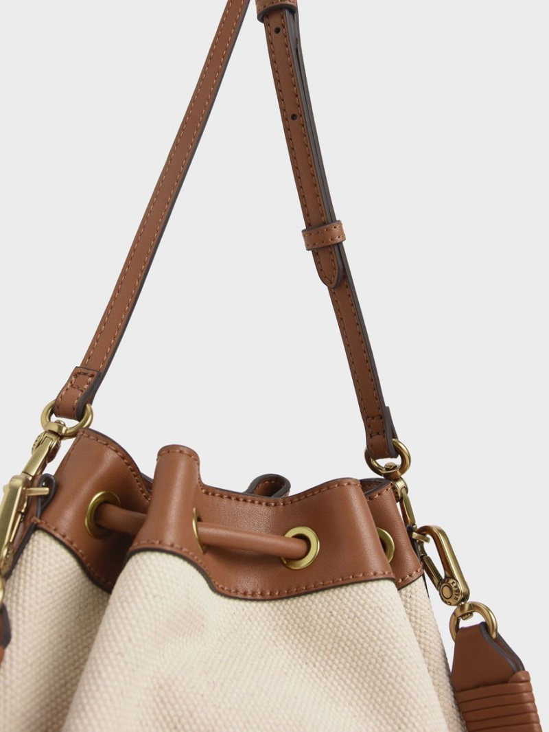 Charles & Keith Canvas Drawstring Bucket Tasche Braun | 807ATQWZJ