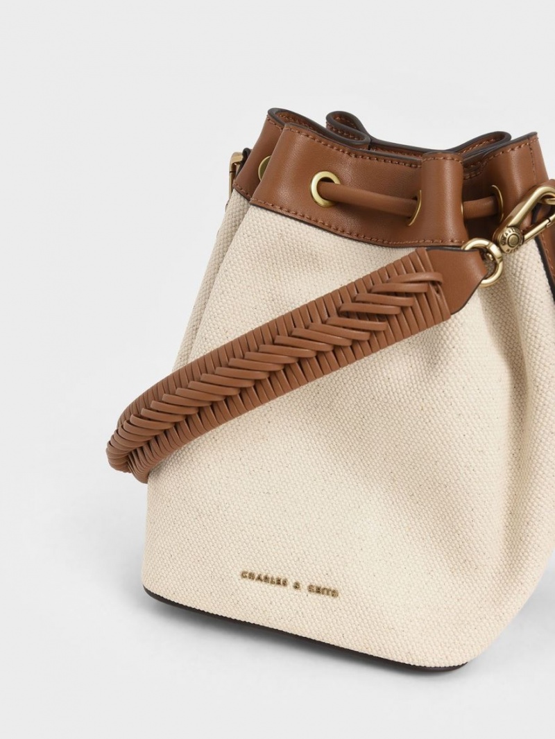 Charles & Keith Canvas Drawstring Bucket Tasche Braun | 807ATQWZJ