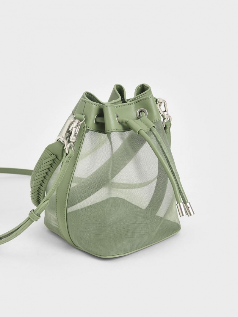 Charles & Keith Canvas Drawstring Bucket Tasche Grün | 794HQSPVL