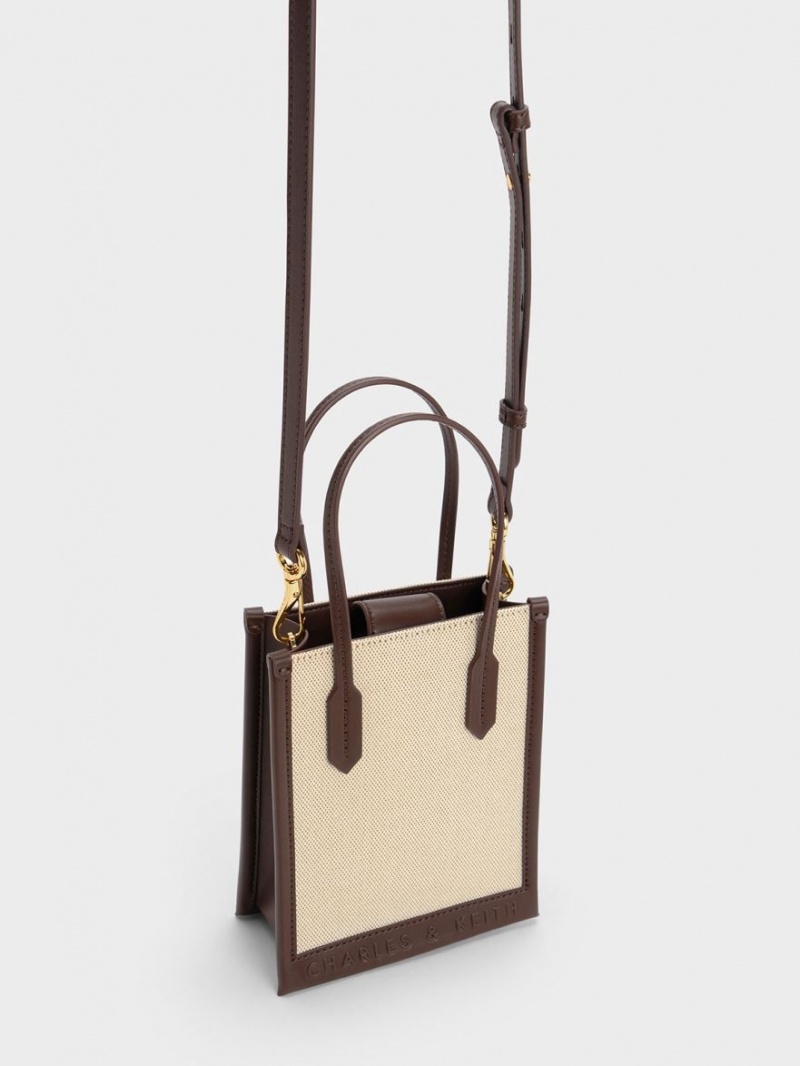 Charles & Keith Canvas Geometric Tragetaschen Dunkelbraun | 176ELDTUY