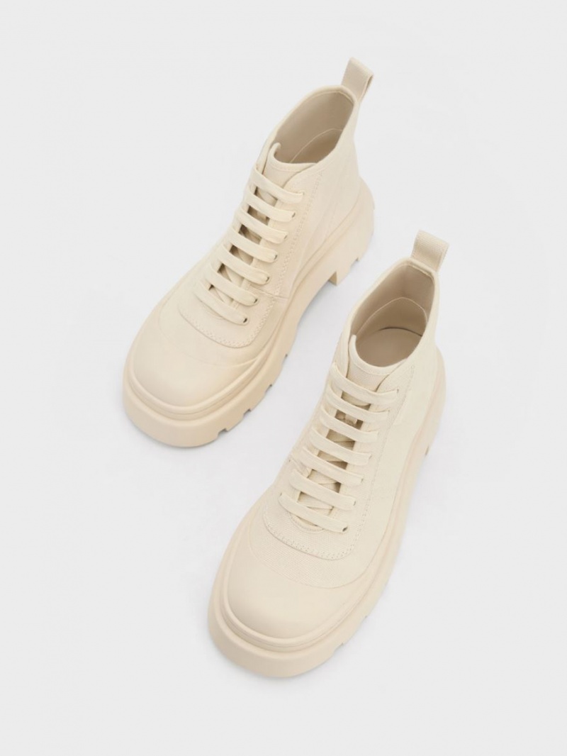 Charles & Keith Canvas Hohe Sneaker Beige | 826HCQUOR