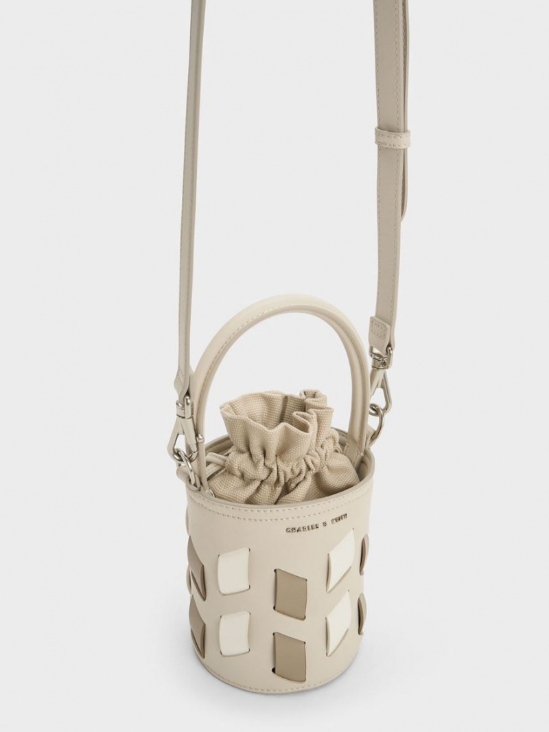 Charles & Keith Canvas Panelled Bucket Tasche Beige | 860SNVKHJ