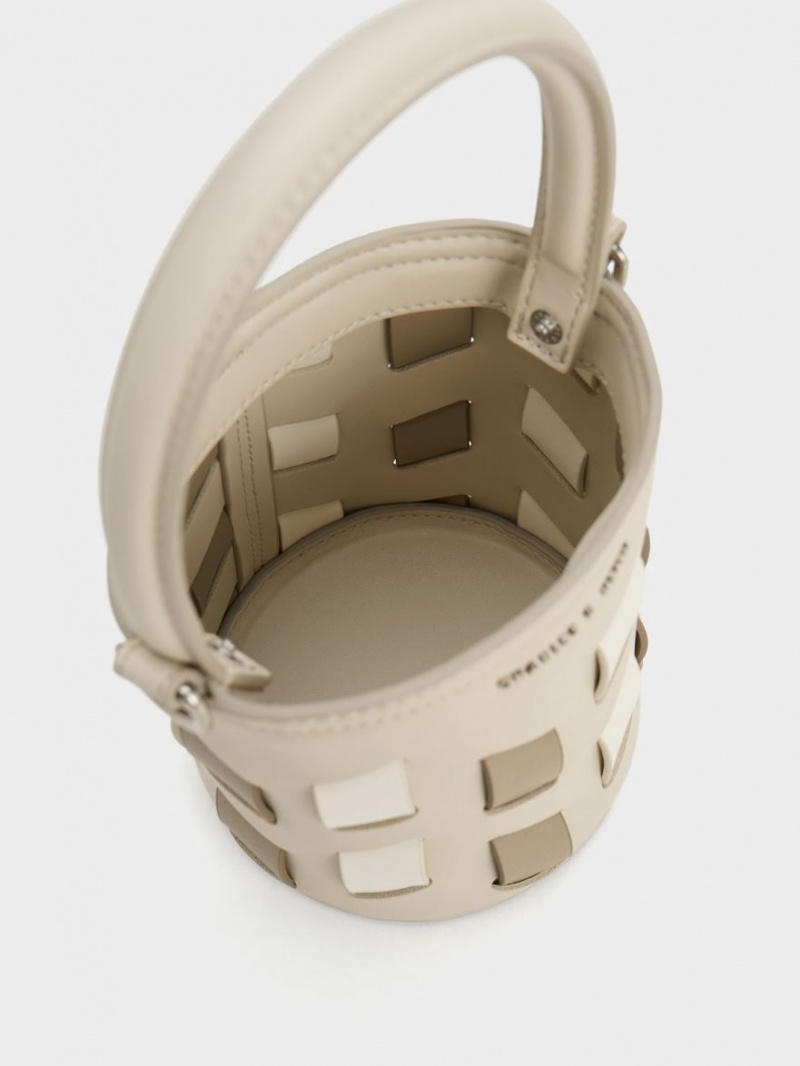 Charles & Keith Canvas Panelled Bucket Tasche Beige | 860SNVKHJ