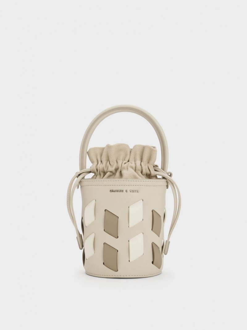 Charles & Keith Canvas Panelled Bucket Tasche Beige | 860SNVKHJ