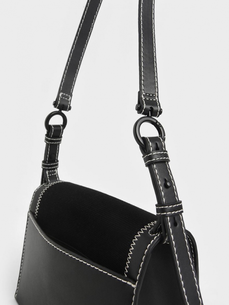 Charles & Keith Canvas Turn-Lock Chain Handtasche Schwarz | 506RWHYNA