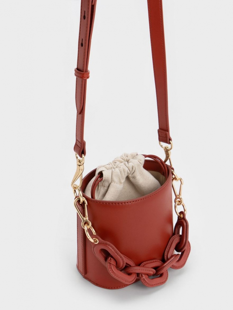 Charles & Keith Catena Bucket Tasche Dunkelrot | 417HFRSMB